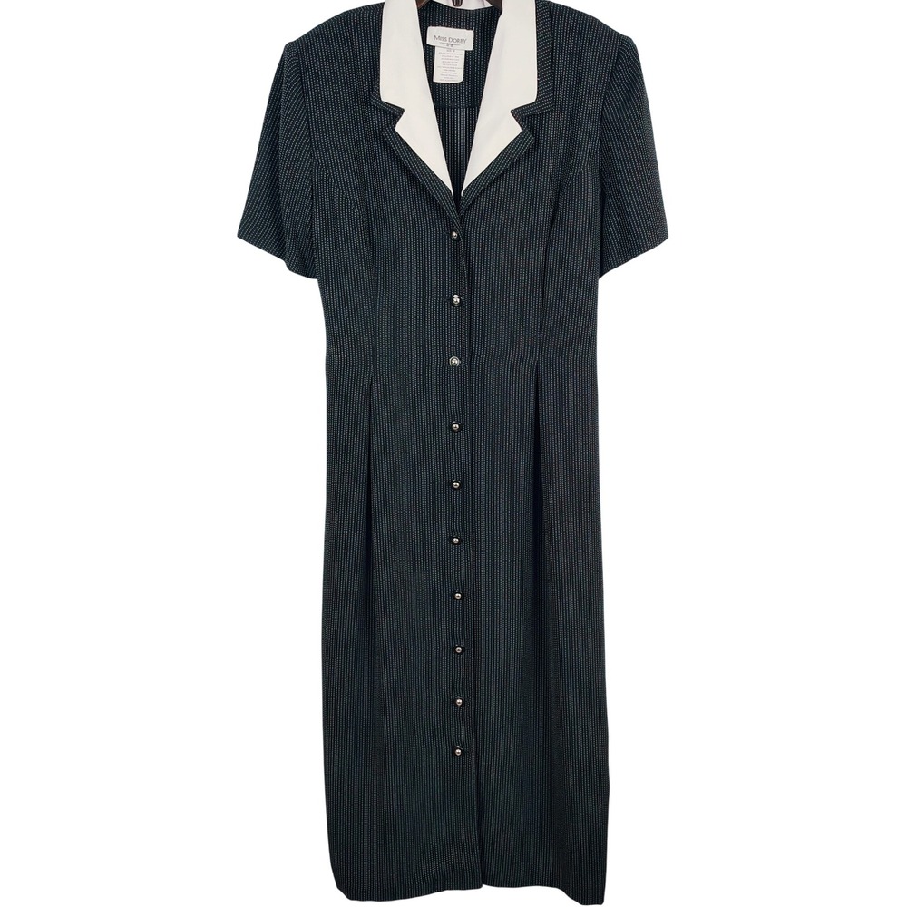 Miss Dorby Womens SZ 16 Pinstripe Midi Dress Black White Officecore Vintage 90s